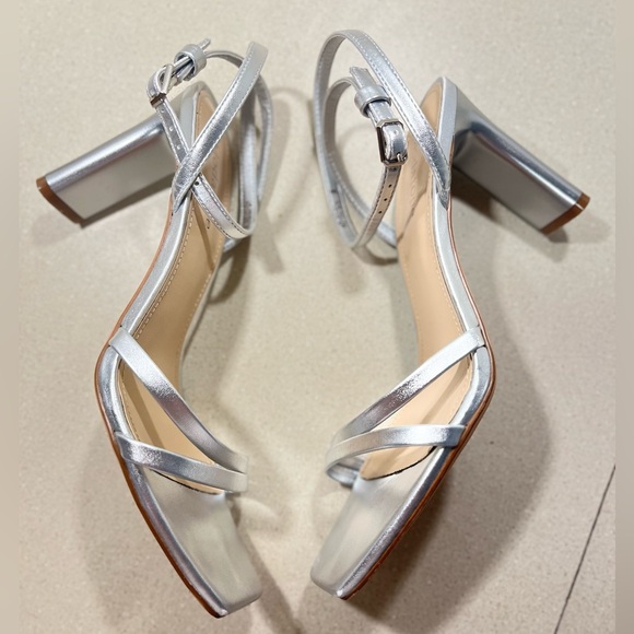 Silver Women’s Modatope Strapy Heeled Square Open Toe Chunky High Heels - Picture 6 of 15